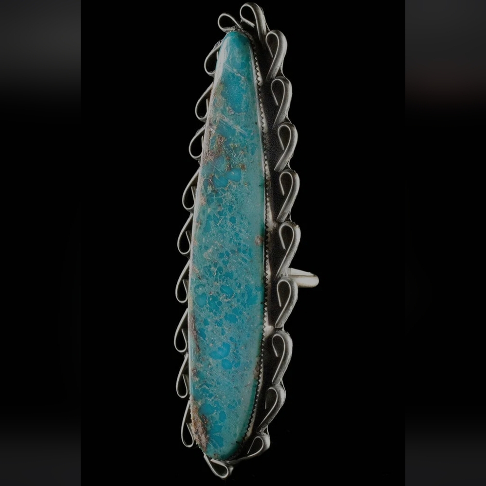HUGE Old Pawn 4.5 inch LONG Native American Navajo Turquoise & Brass Ring sz 10